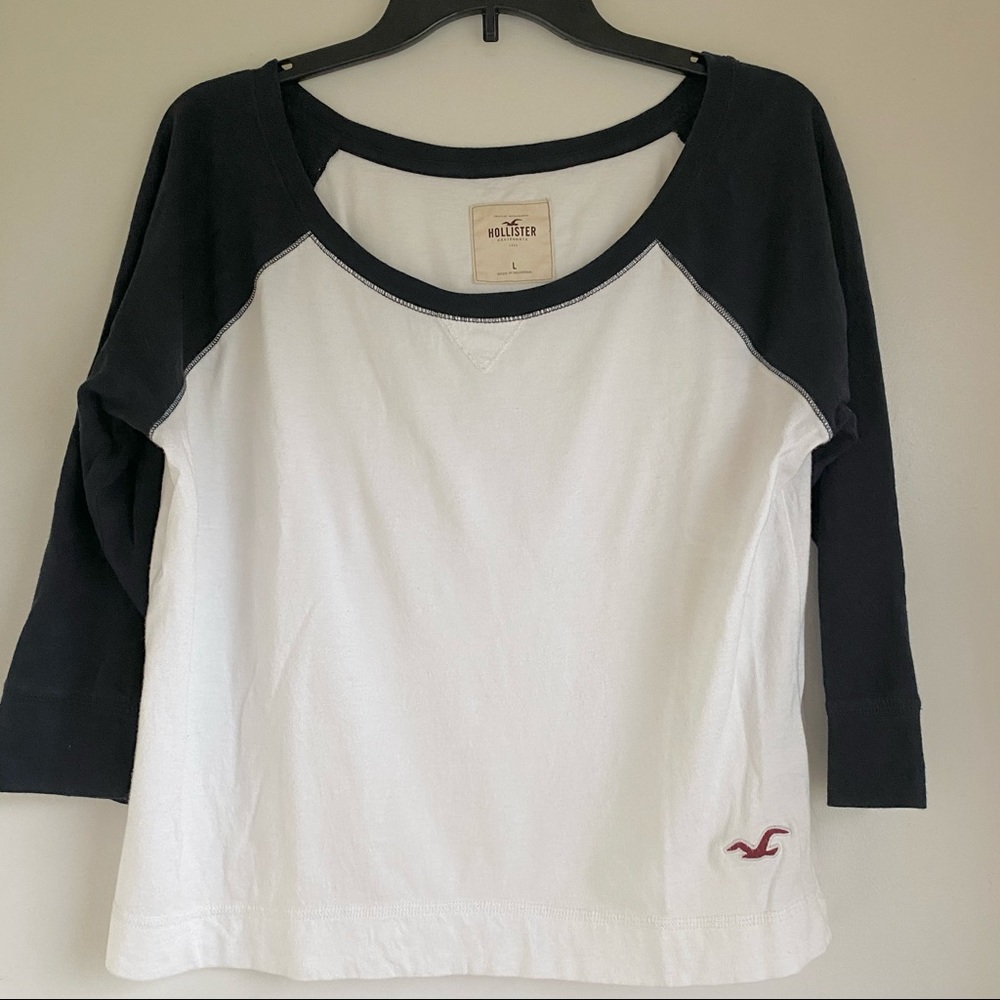White & Navy Baseball Tee 3/4 Sleeve